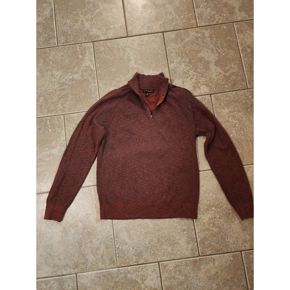 Banana Republic Mens QuarterZip Ribbed Sweater Rust Orange Small RaglanMock Neck